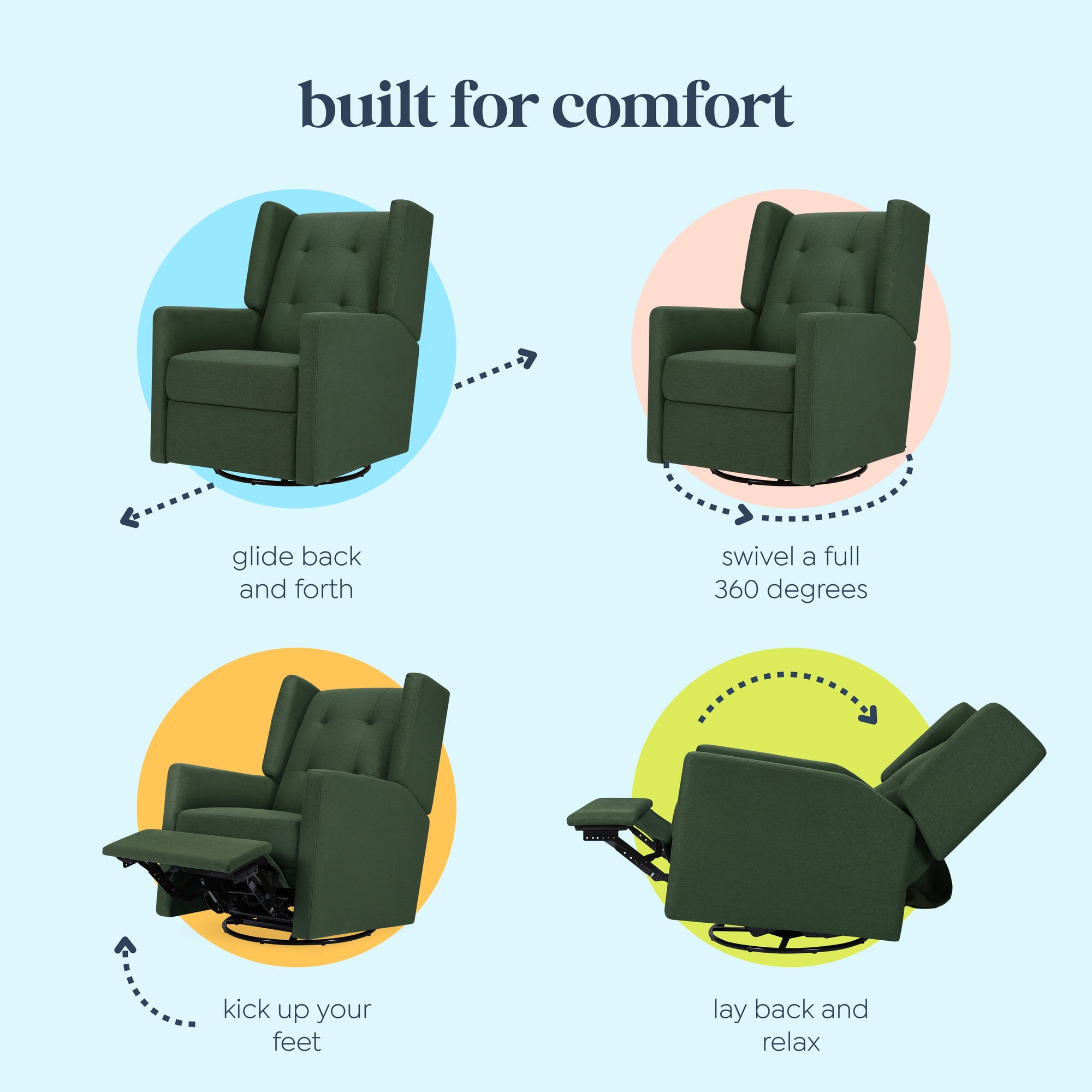 M21287PNG,DaVinci,Maddox recliner and swivel glider in Pine Green