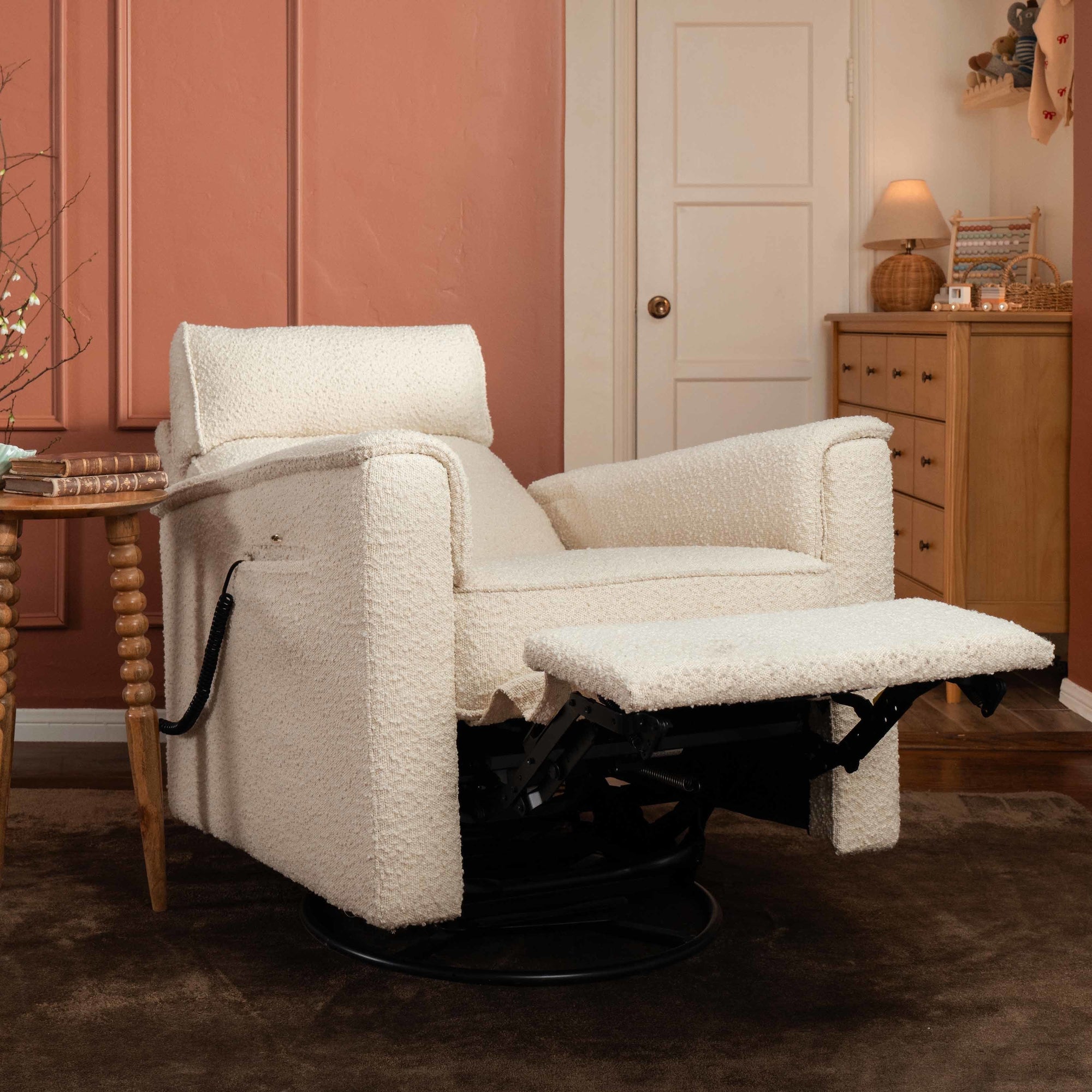 M17183PWB,Namesake,Willa Deluxe Power Glider Recliner w/Heat&Massage in Performance Ivory Boucle