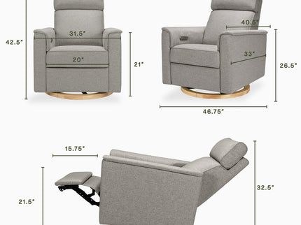 B17186PGEWLB,Monogram by Namesake,Willa Plus Power Glider Recliner w/ Power Headrest in Performance Grey Eco-Weave w/Light Wood Base