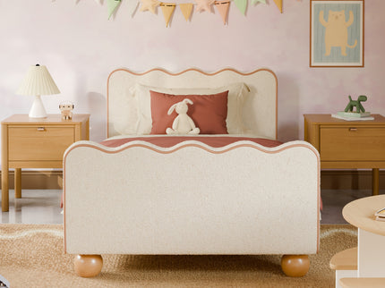 M31369PWBTAN,Babyletto Kids,Rizo Twin Bed in Performance Ivory Boucle w/ VTan Leather Piping