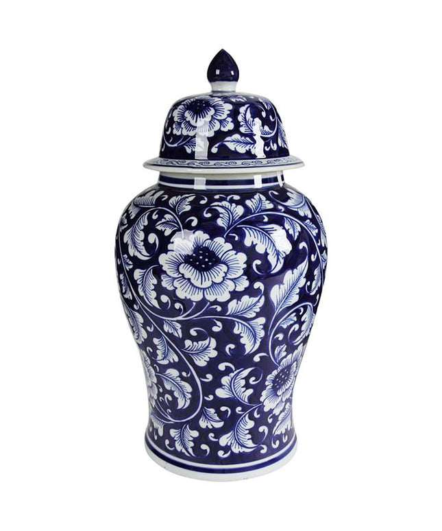 Aline Blue and White 18" High Ginger Jar with Lid
