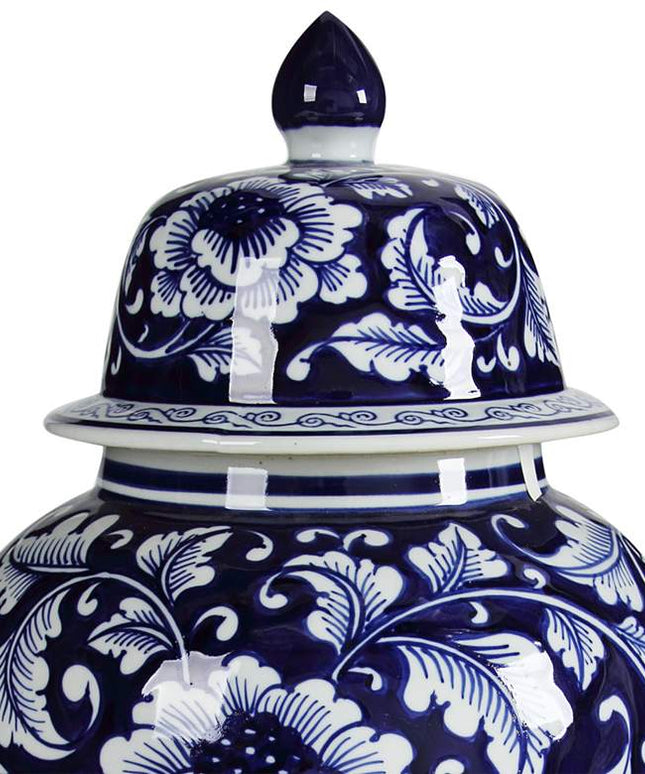 Aline Blue and White 18" High Ginger Jar with Lid