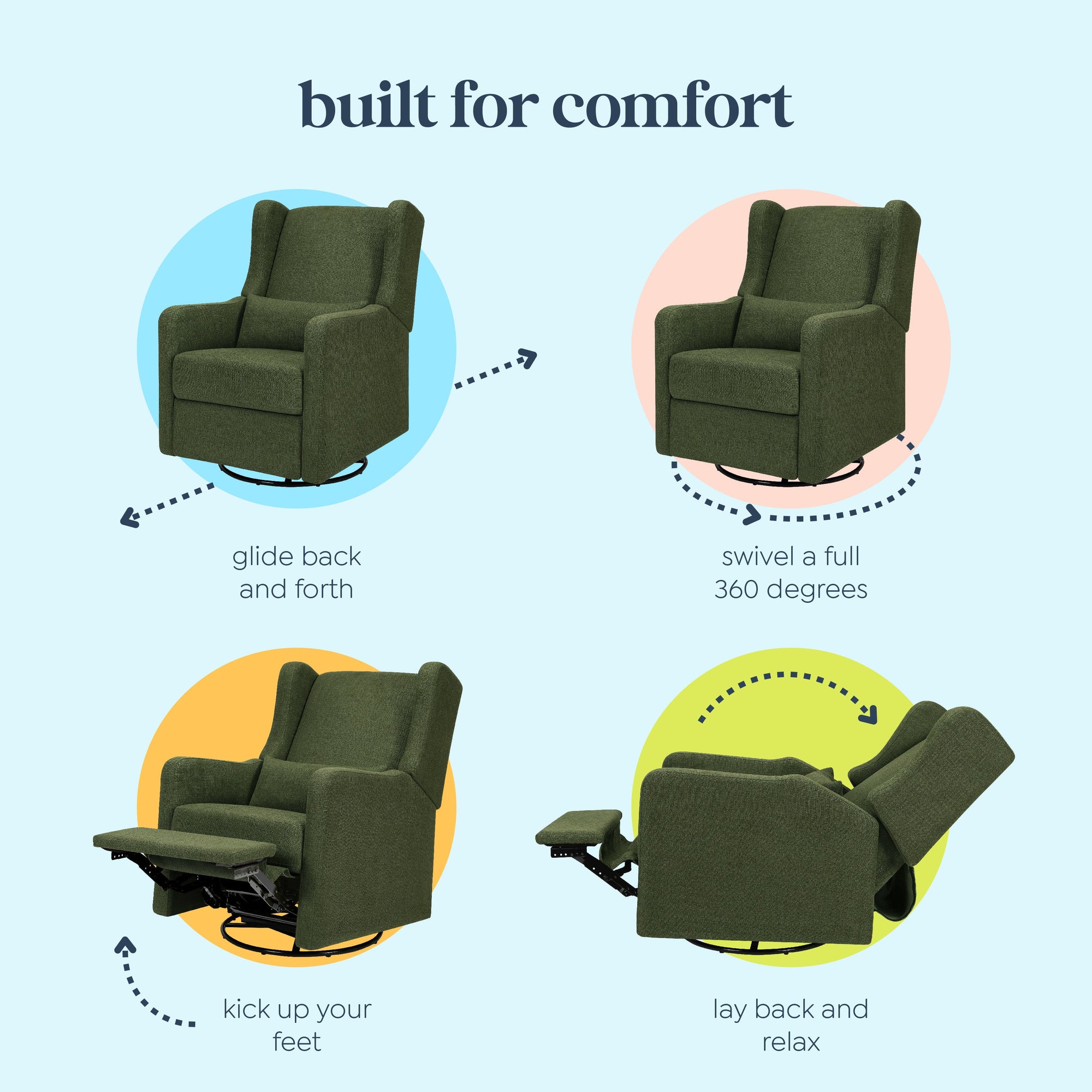 F19587PFGL,Carter's,Arlo Recliner and Swivel Glider in Performance Forest Green Linen