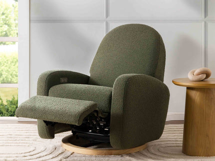 M23188OBLB,Babyletto,Nami Glider Recliner w/ Electronic Control and USB in Olive Boucle w/Light Wood Base