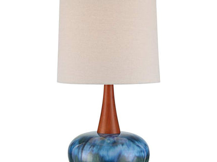 Andi 25" Modern Wood and Blue Ceramic Table Lamp