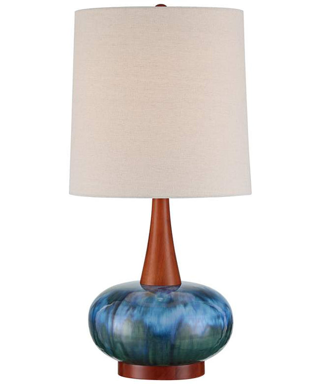 Andi 25" Modern Wood and Blue Ceramic Table Lamp