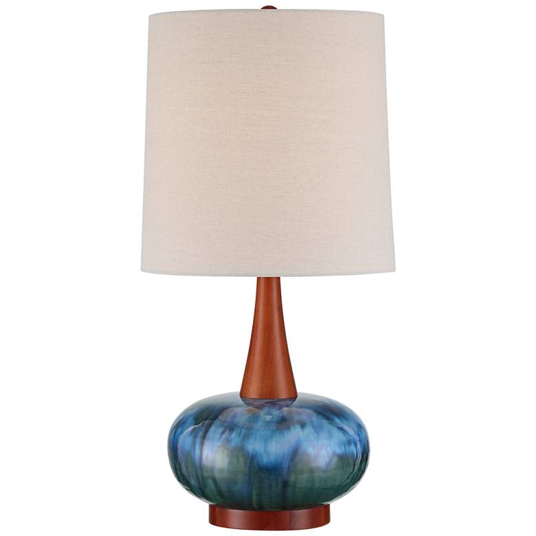 Andi 25" Modern Wood and Blue Ceramic Table Lamp