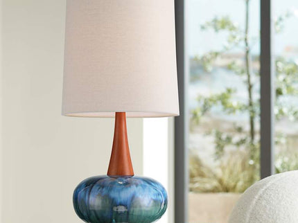 Andi 25" Modern Wood and Blue Ceramic Table Lamp