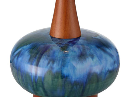 Andi 25" Modern Wood and Blue Ceramic Table Lamp