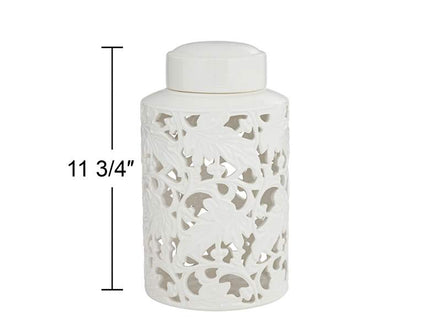 Angelique 12" High White Ceramic Jar with Lid