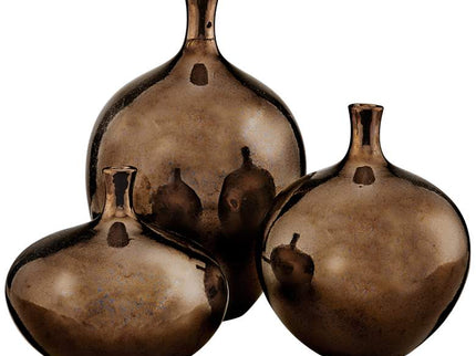 Ansen Metallic Bronze Ceramic Decorative Vases Set of 3