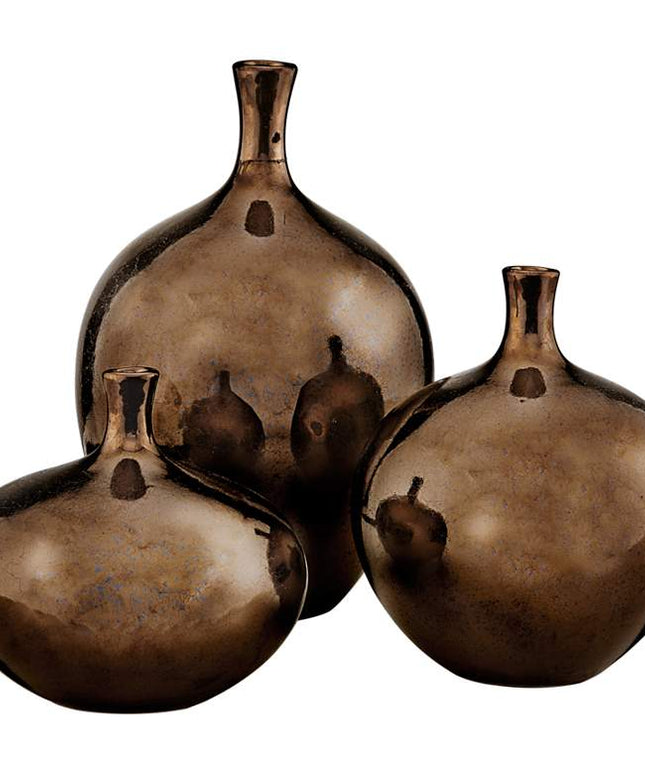 Ansen Metallic Bronze Ceramic Decorative Vases Set of 3