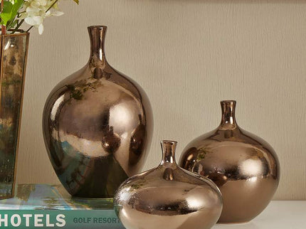 Ansen Metallic Bronze Ceramic Decorative Vases Set of 3