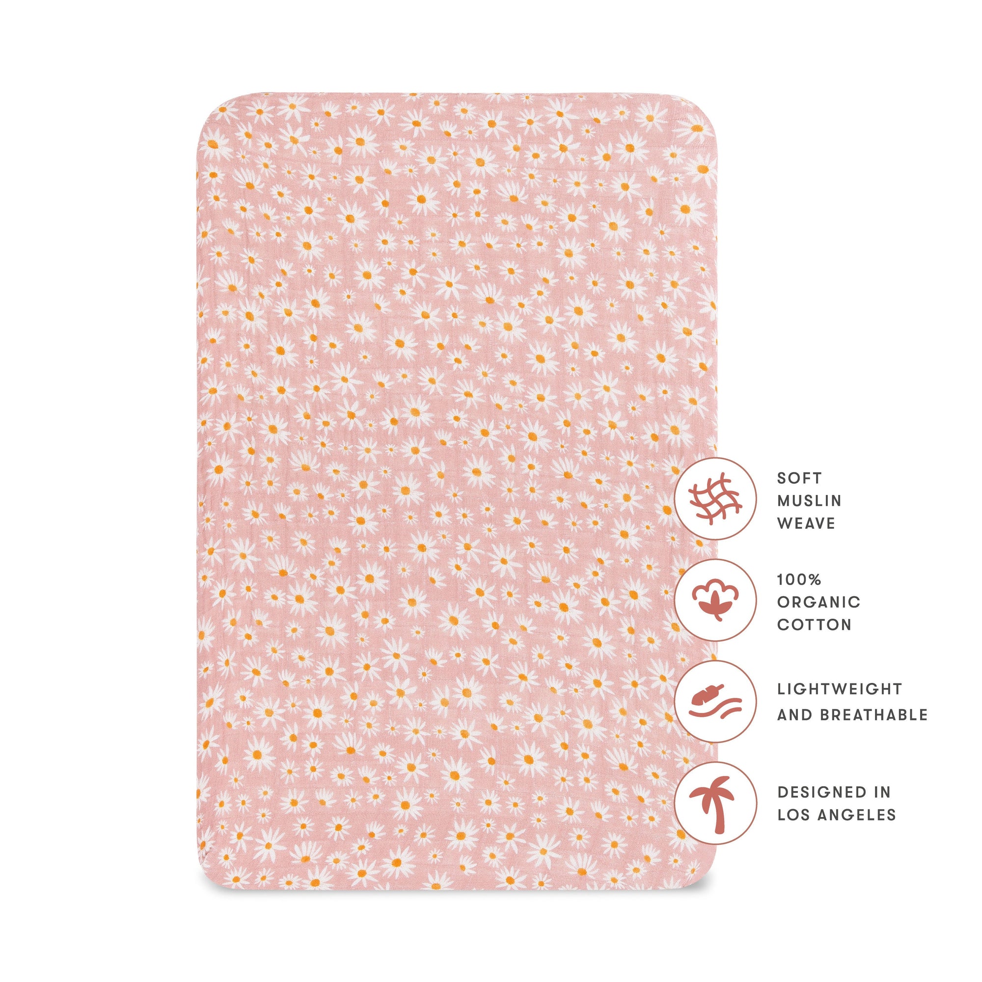T28034,Babyletto,Daisy Muslin All-Stages Bassinet Sheet in GOTS Certified Organic Cotton