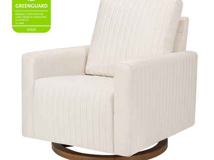 M26687PCMEWDB,Babyletto,Poe Channeled Swivel Glider in Performance Cream Eco-Weave w/ Dark Wood Base