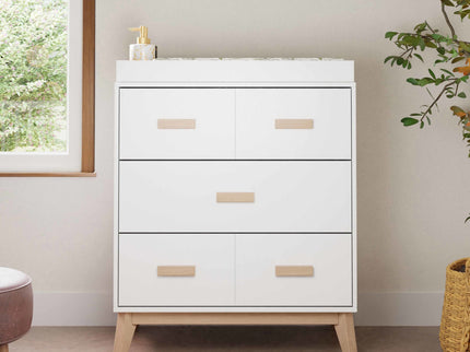 M5823WNX,Babyletto,Scoot 3-Drawer Changer Dresser in White/Washed Natural Finish