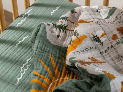 T27135,Babyletto,Ocean Waves Muslin Crib Sheet in GOTS Certified Organic Cotton