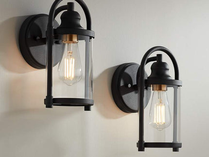 Avani 10 1/4" High Black and Brass Wall Sconce Set of 2