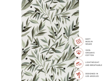 T28234,Babyletto,Olive Branches Muslin All-Stages Bassinet Sheet in GOTS Certified Organic Cotton