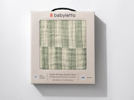 T30534,Babyletto,Moss Stripe Muslin All-Stages Bassinet Sheet in GOTS Certified Organic Cotton
