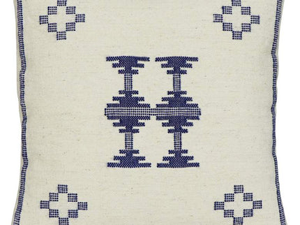 Aztec Cream and Indigo Wool 20" Square Accent Pillow