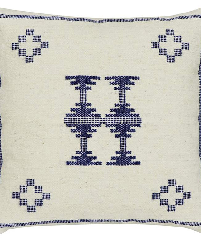Aztec Cream and Indigo Wool 20" Square Accent Pillow