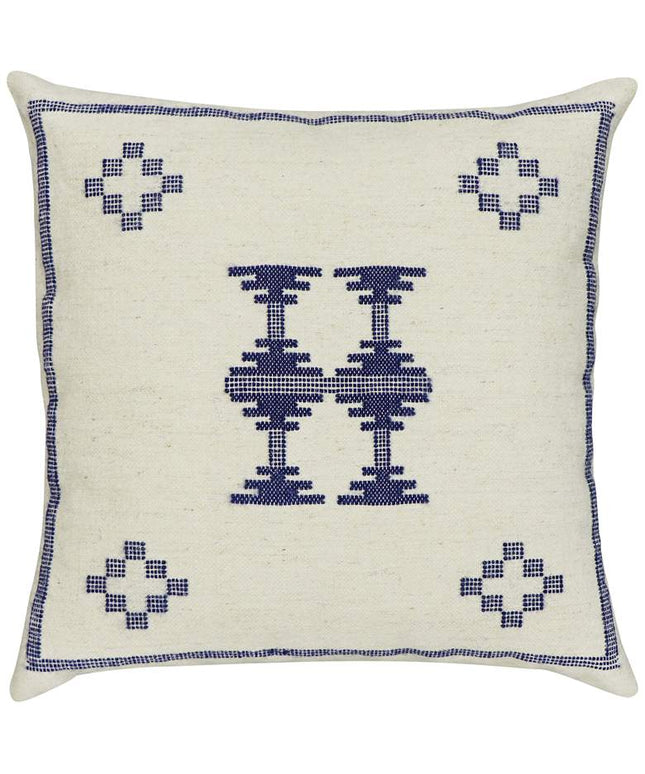 Aztec Cream and Indigo Wool 20" Square Accent Pillow