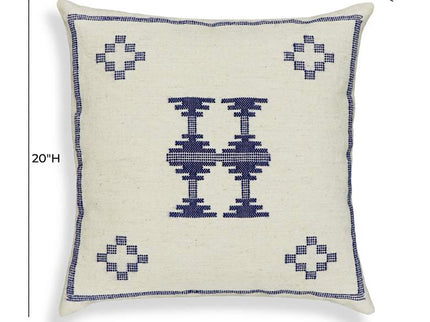 Aztec Cream and Indigo Wool 20" Square Accent Pillow