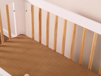 T29536BTS,Babyletto,Burnt Sienna Muslin Mini Crib Sheet in GOTS Certified Organic Cotton