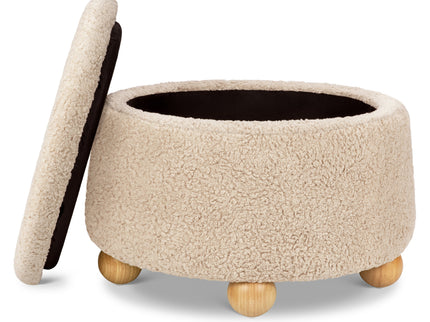 M30985CSGHF,Namesake,Tuffet Storage Ottoman in Chai Shearling w/Honey Ball Feet