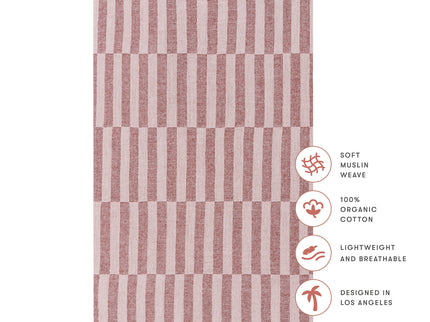 T30434,Babyletto,Maroon Stripe Muslin All-Stages Bassinet Sheet in GOTS Certified Organic Cotton