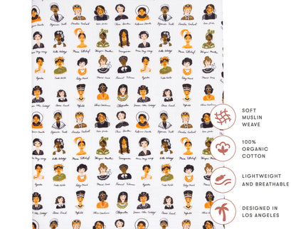 T28433,Babyletto,Women In History Muslin All-Stages Midi Crib Sheet in GOTS Certified Organic Cotton