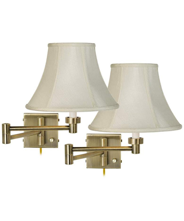 Barnes and Ivy Creme Bell Shade Antique Brass Swing Arm Wall Lamps Set of 2