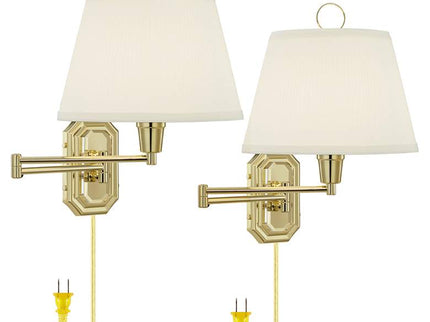 Barnes and Ivy Fredericks Traditional Brass Plug-In Wall Lamps Set of 2