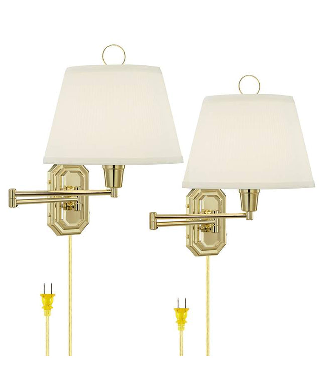 Barnes and Ivy Fredericks Traditional Brass Plug-In Wall Lamps Set of 2