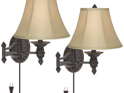 Barnes and Ivy Godia Bronze Plug-In Swing Arm Wall Lamps Set of 2