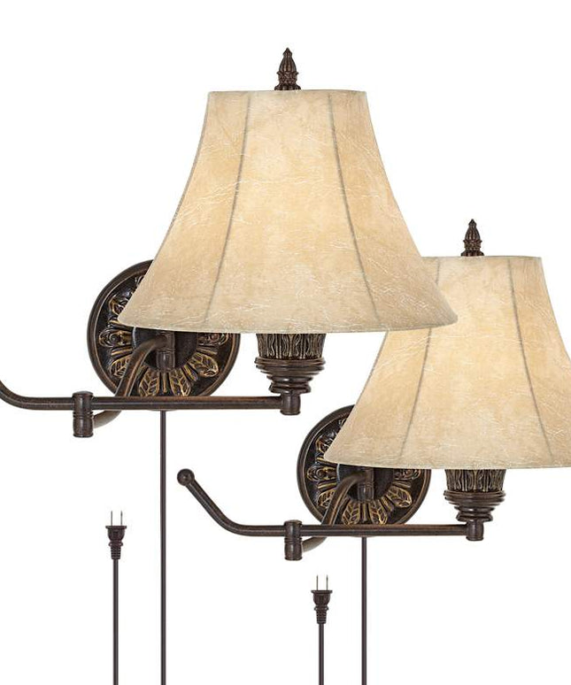 Barnes and Ivy Rosslyn Bronze Plug-In Swing Arm Wall Lamps Set of 2