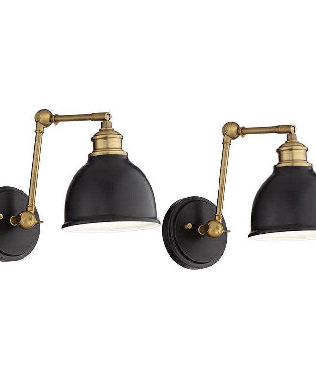 Barnes and Ivy Sania Black and Antique Brass Swing Arm Wall Lamps Set of 2