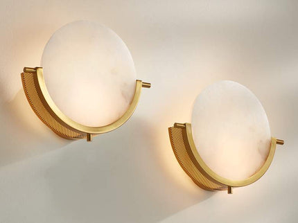 Barranco 9 1/2" High Warm Gold Alabaster LED Wall Sconce Set of 2