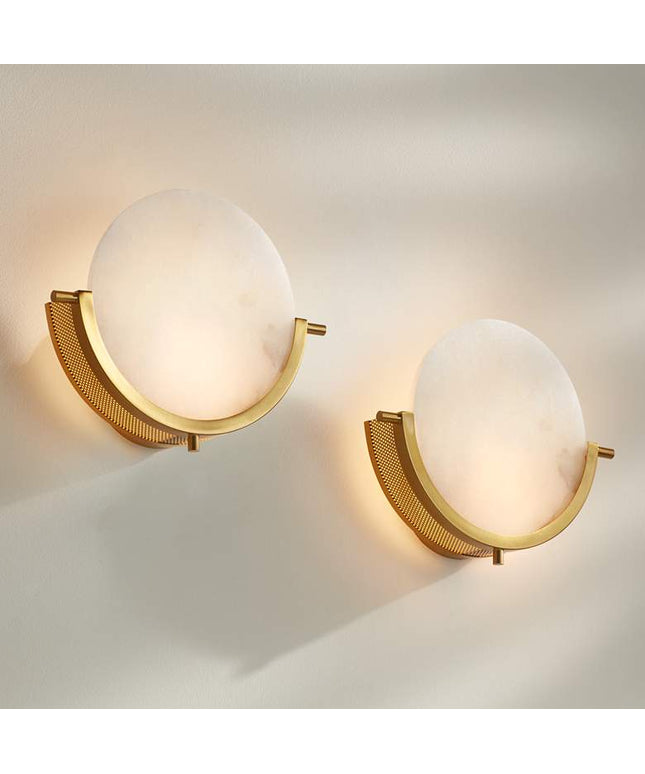 Barranco 9 1/2" High Warm Gold Alabaster LED Wall Sconce Set of 2