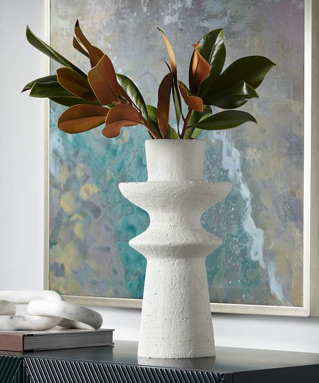 Baust 14 1/2" High White Ceramic Tiered-Top Decorative Vase