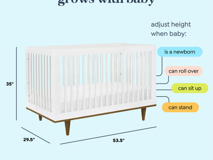 W4901WL,DaVinci,Marley 3-In-1 Convertible Crib in White Finish and Walnut Legs