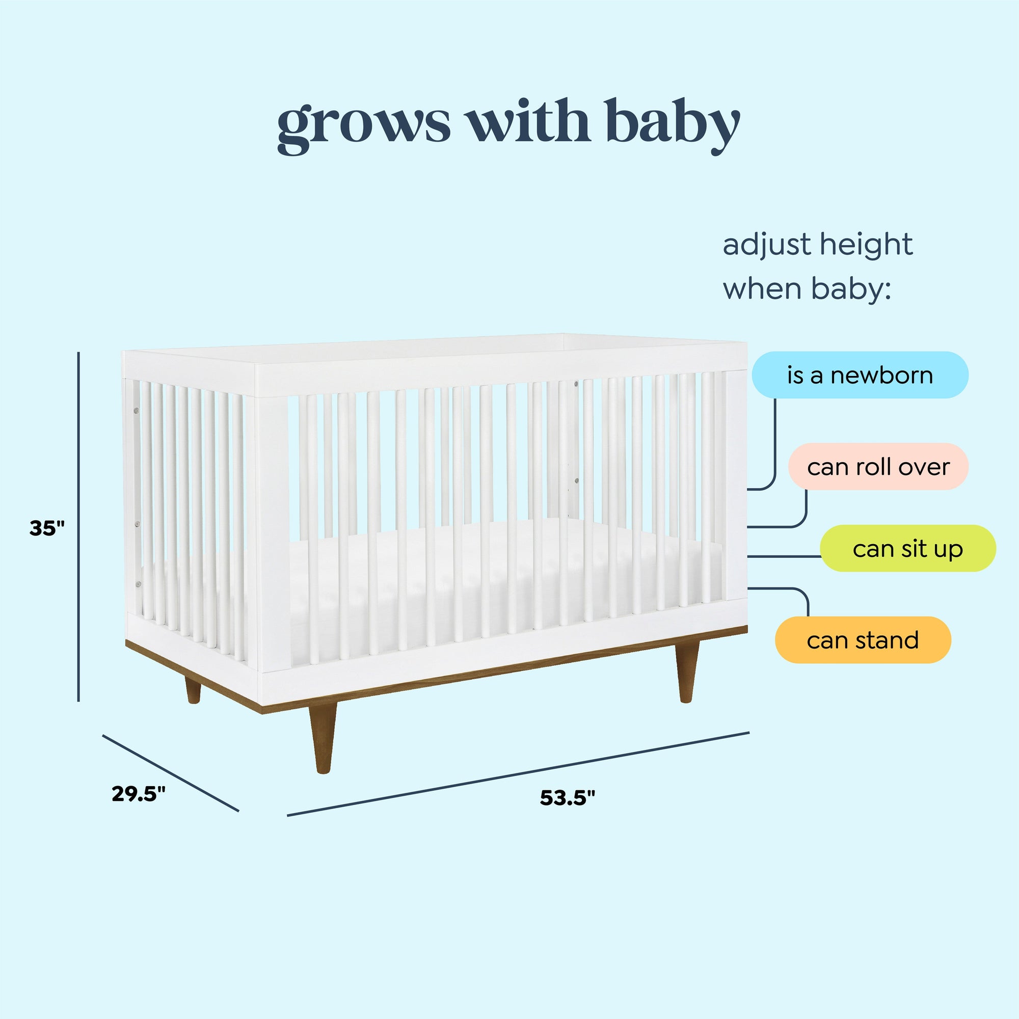 W4901WL,DaVinci,Marley 3-In-1 Convertible Crib in White Finish and Walnut Legs