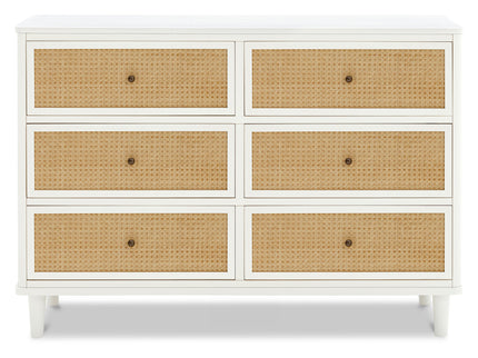 M23716RWHC,Namesake,Marin with Cane 6 Drawer Assembled Dresser in Warm White and Honey Cane