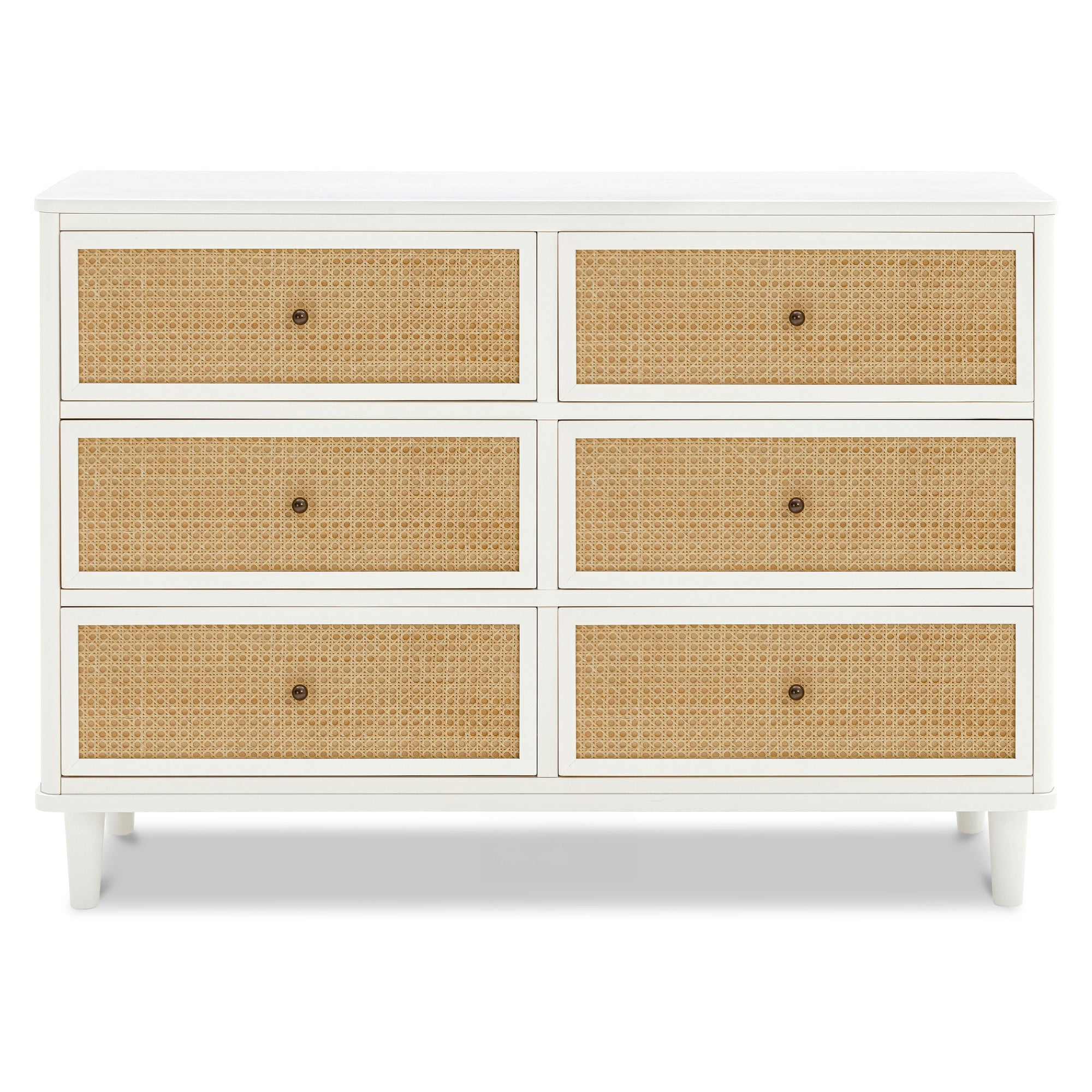 M23716RWHC,Namesake,Marin with Cane 6 Drawer Assembled Dresser in Warm White and Honey Cane