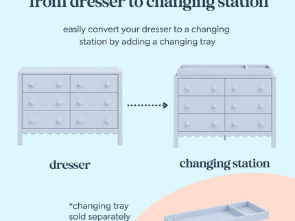 M27826PB,DaVinci,Sammy Scallop 6-Drawer Dresser in Powder Blue