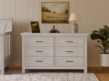 B14516WDF,Monogram by Namesake,Emory Farmhouse 6-Drawer Dresser in White Driftwood