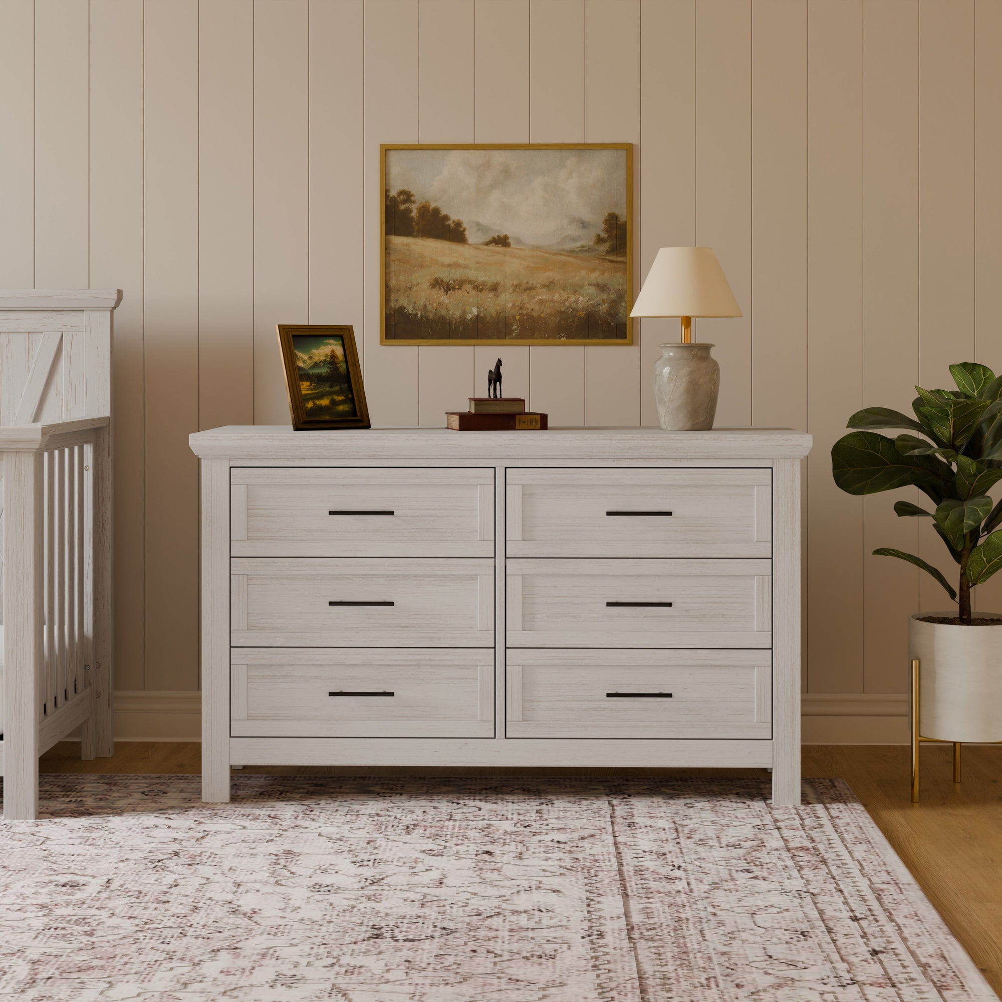 B14516WDF,Monogram by Namesake,Emory Farmhouse 6-Drawer Dresser in White Driftwood