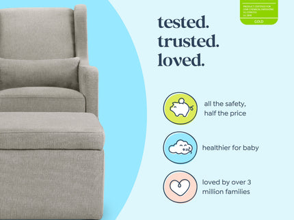 F18787PFTGRY,Carter's,Adrian Swivel Glider with Storage Ottoman in Performance Grey Linen