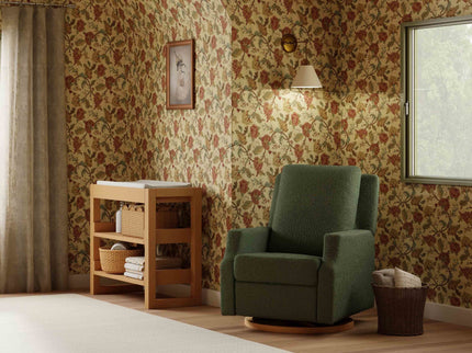 M22287OBLB,Namesake,Crewe Recliner and Swivel Glider in Olive Boucle w/Light Wood Base